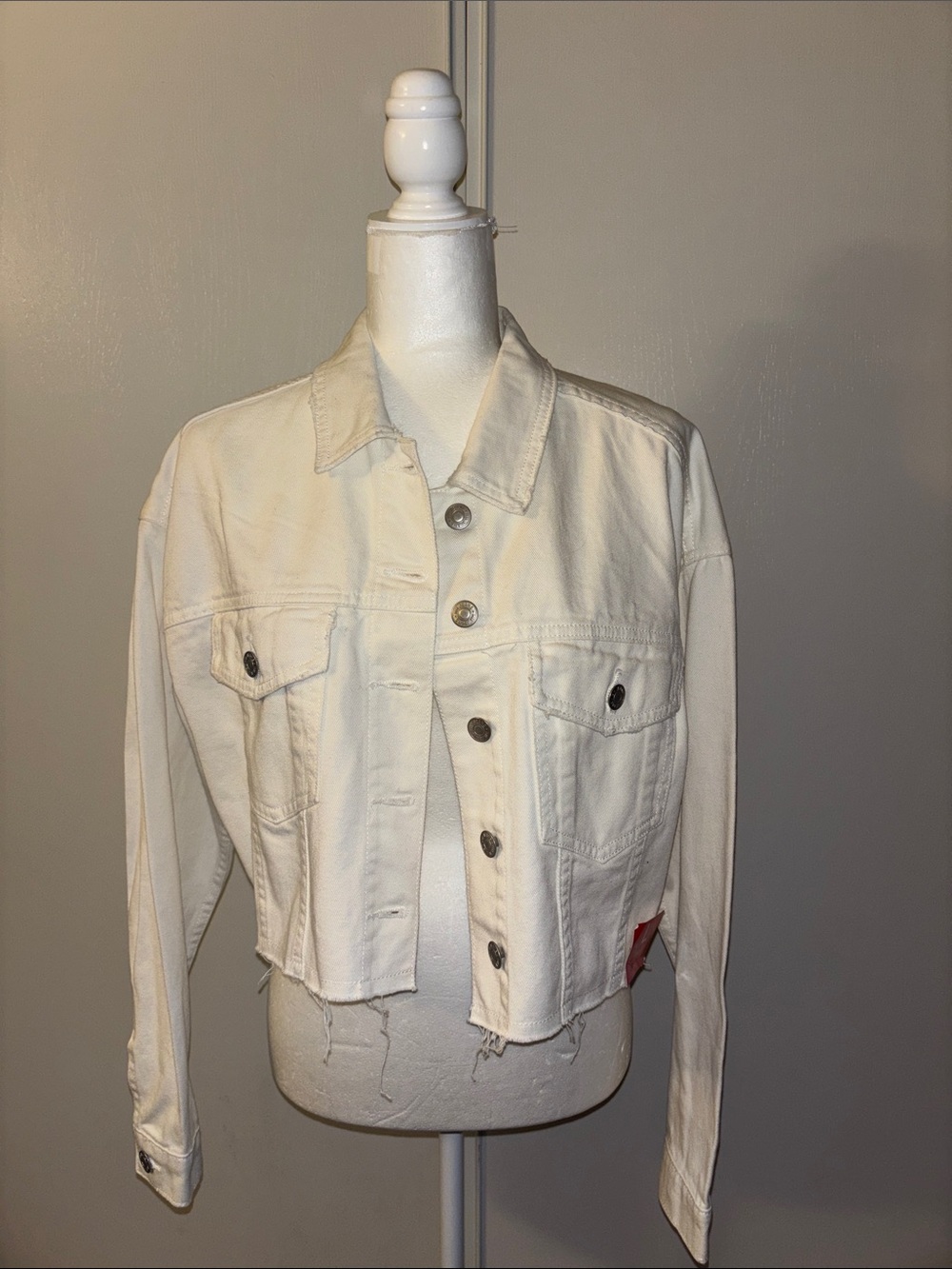 Cropped White Denim Trucker Jacket - Women's Classic Style